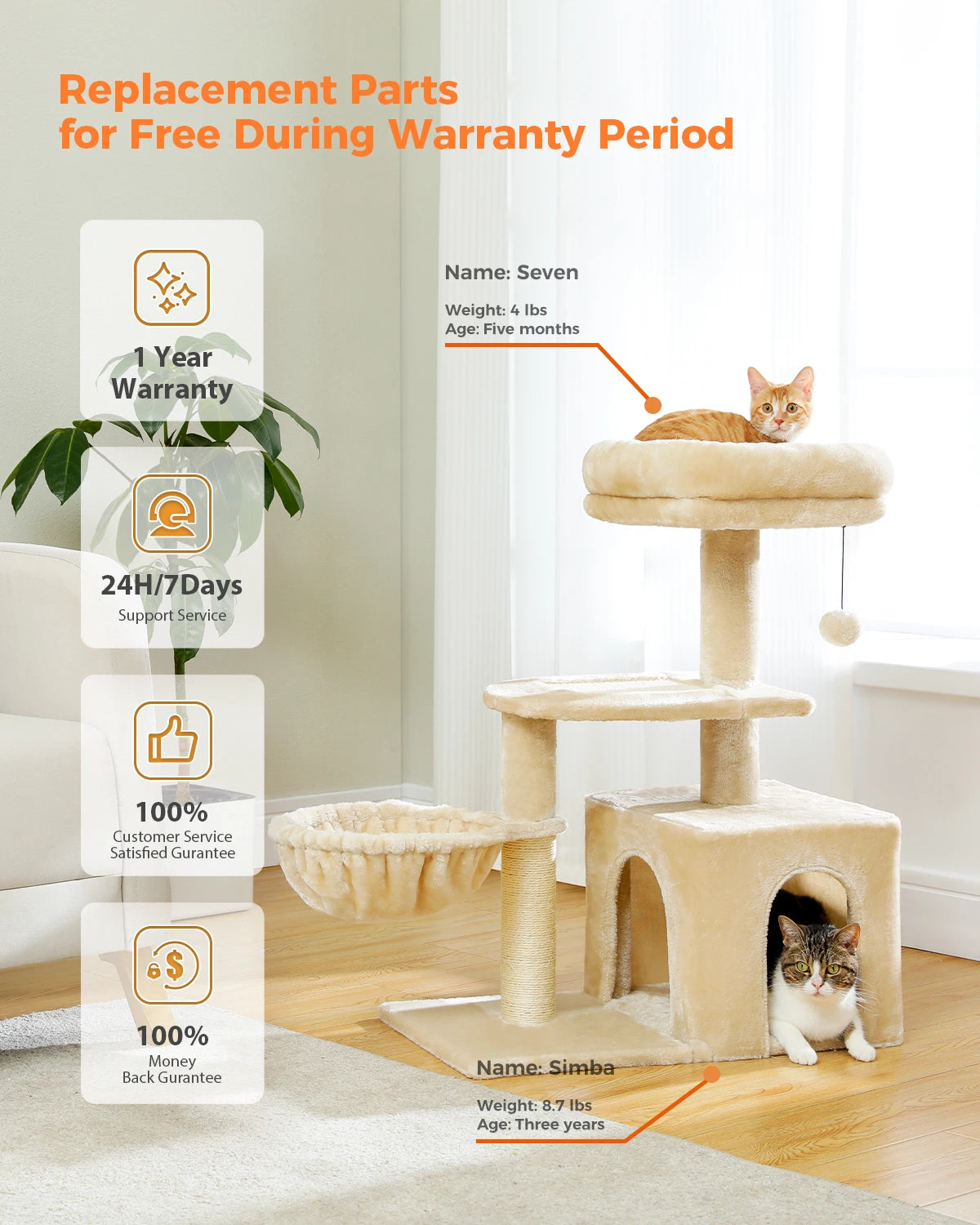 Cat Tree Cat Tower for Indoor Cats Three-Tier Activity Tree with Scratching Posts Big Hammock and Removable Top Perch Grey