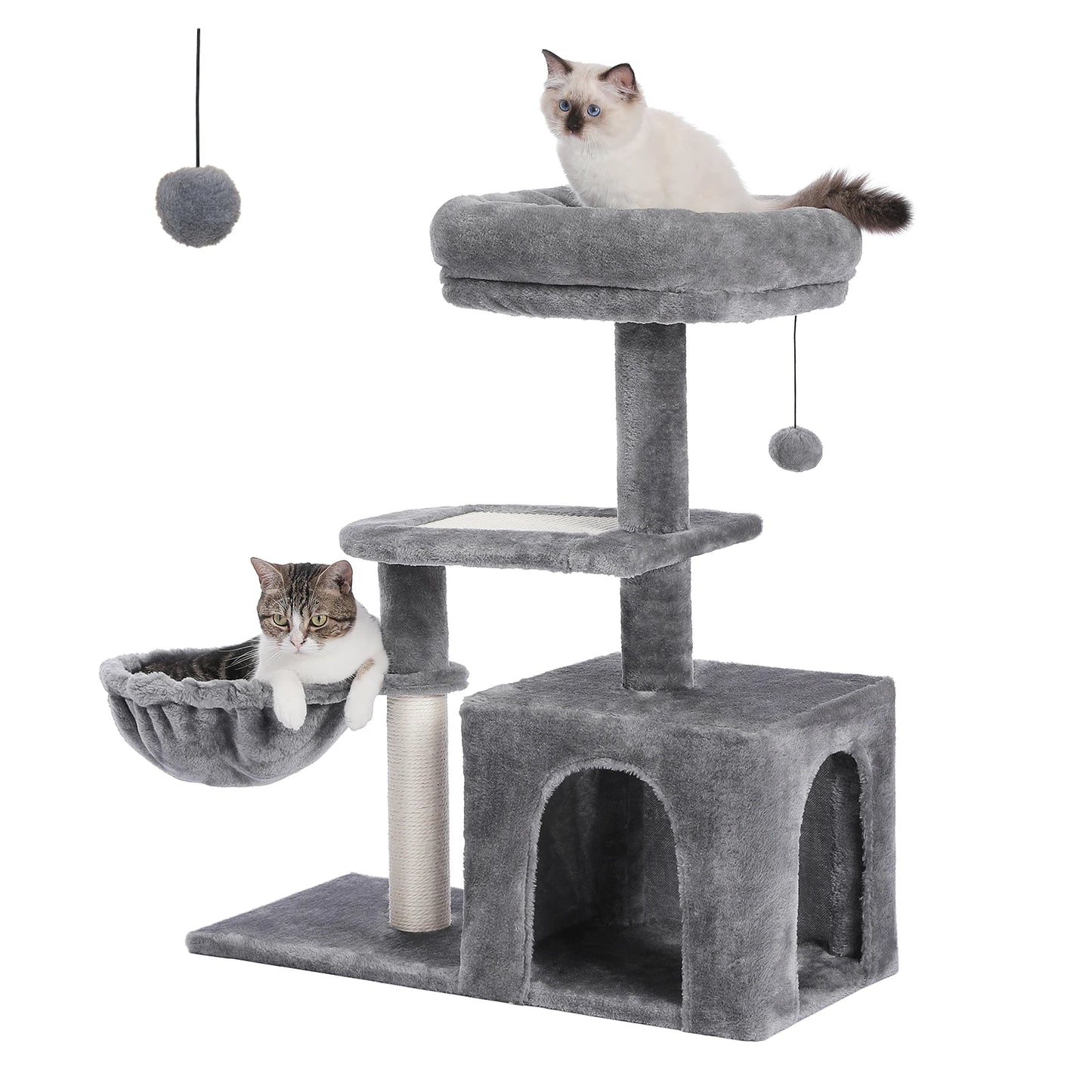 Cat Tree Cat Tower for Indoor Cats Three-Tier Activity Tree with Scratching Posts Big Hammock and Removable Top Perch Grey