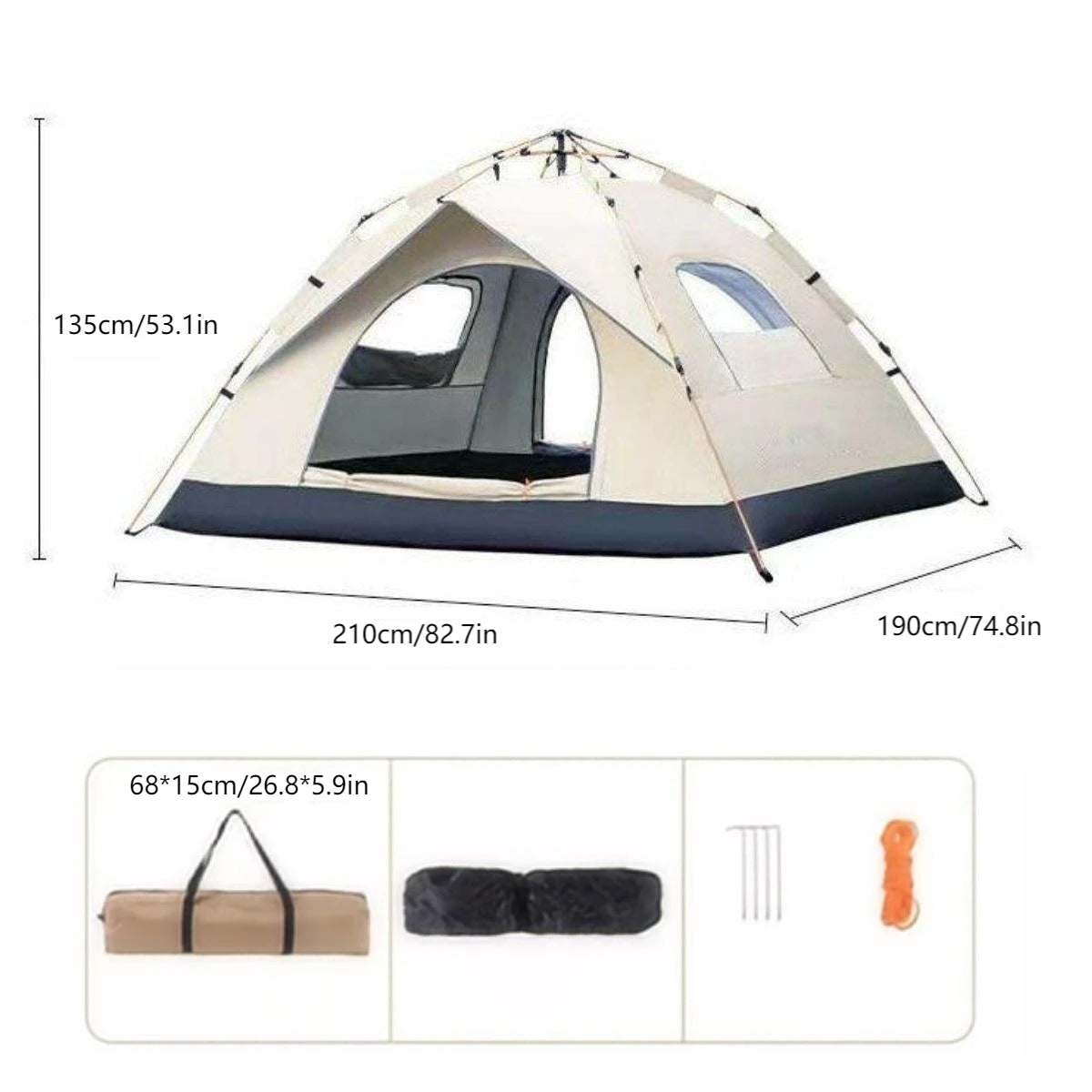 Pakicetus 4 Person Waterproof Camping Tent Auto Opening