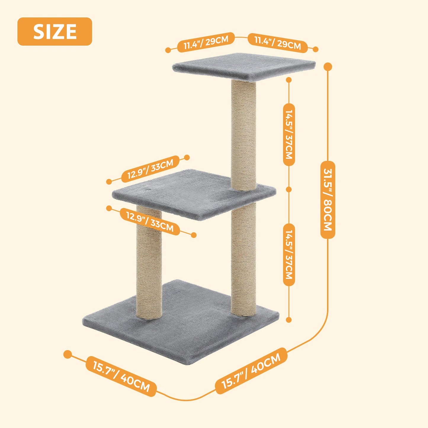 Cat Tree Cat Tower for Indoor Cats Three-Tier Activity Tree with Scratching Posts Big Hammock and Removable Top Perch Grey