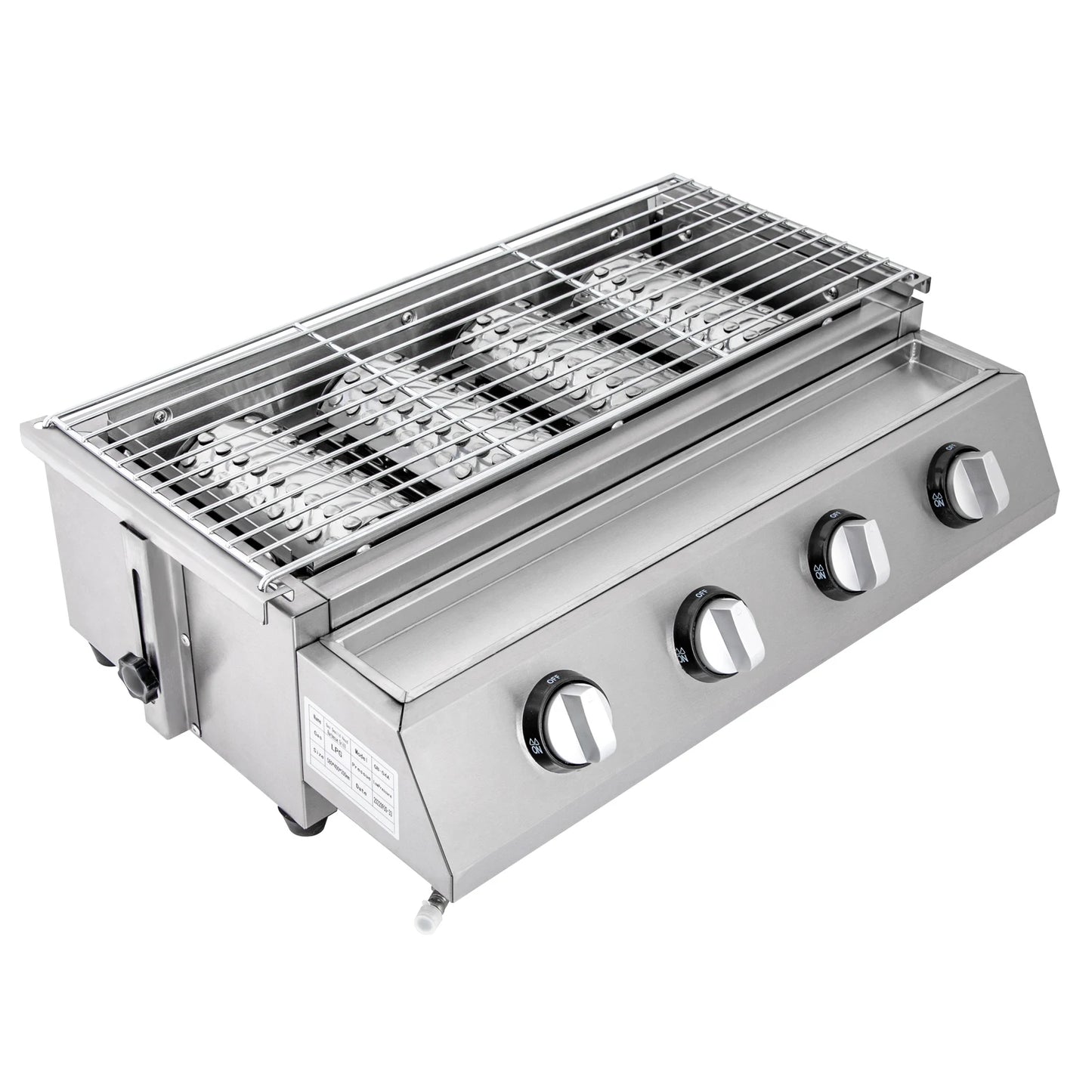 Stainless Steel Smokeless Barbecue Grill 4 Burners LPG Gas Grill Portable BBQ Grill Removable for Outdoor Patio Garden