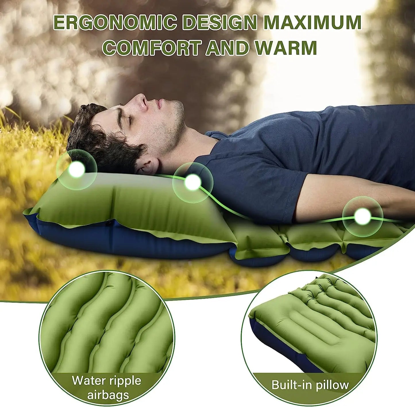 4InchThick Inflatable Sleeping Mat With BuiltIn Pillow Pump