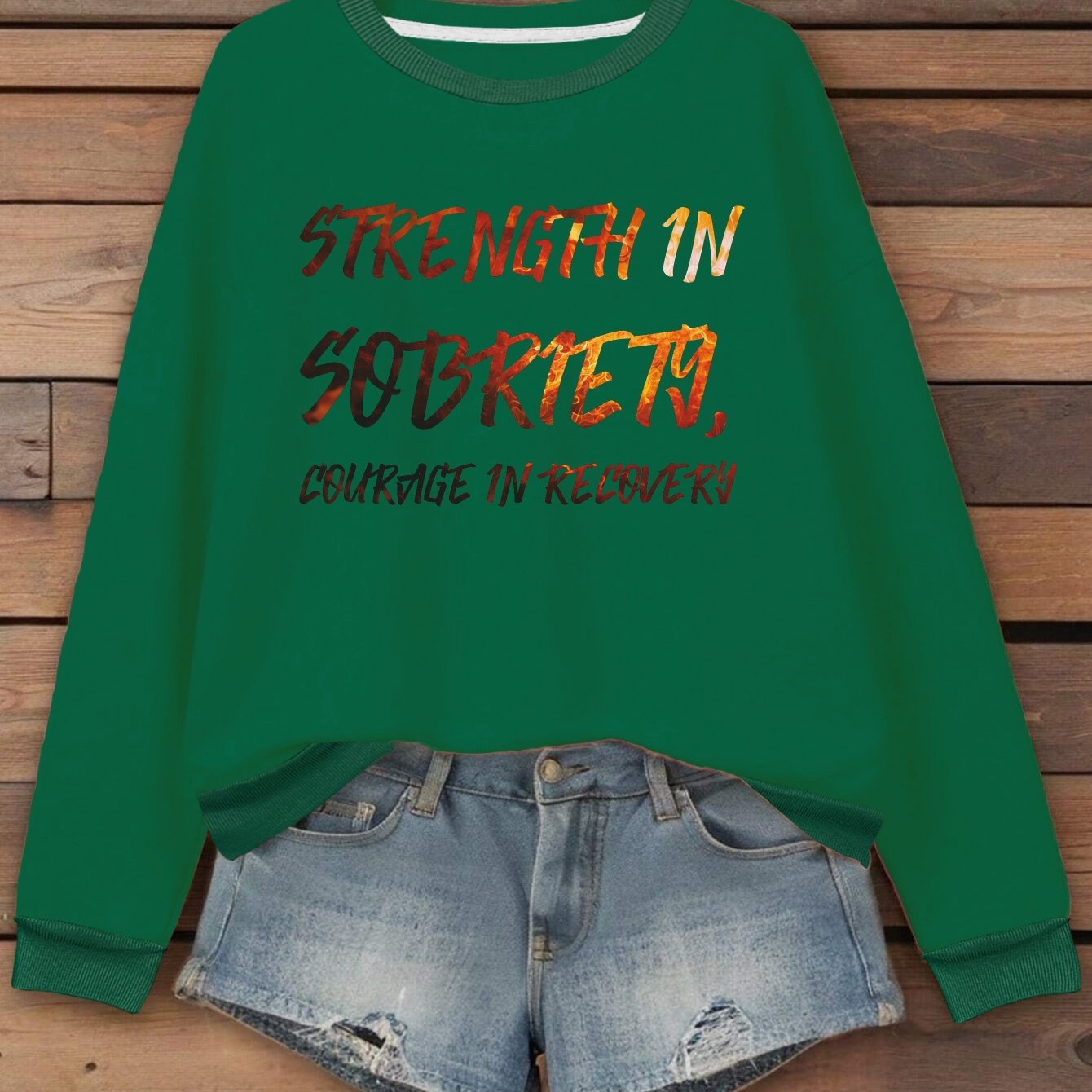 Sobriety Recovery Women's Plus Size Sweatshirt Geometric Pattern Crew Neck Fall Winter