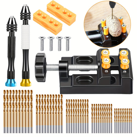 Needle Vise Hand Drill Set, Jewelry Making Hand Drill Tool with 50 HSS Twist Drills 1.0/1.5/2.0/2.5/3.0mm, for Wood, Resin, Jewelry, Miniature, Plastic & Shell, Manual Rotary Tool