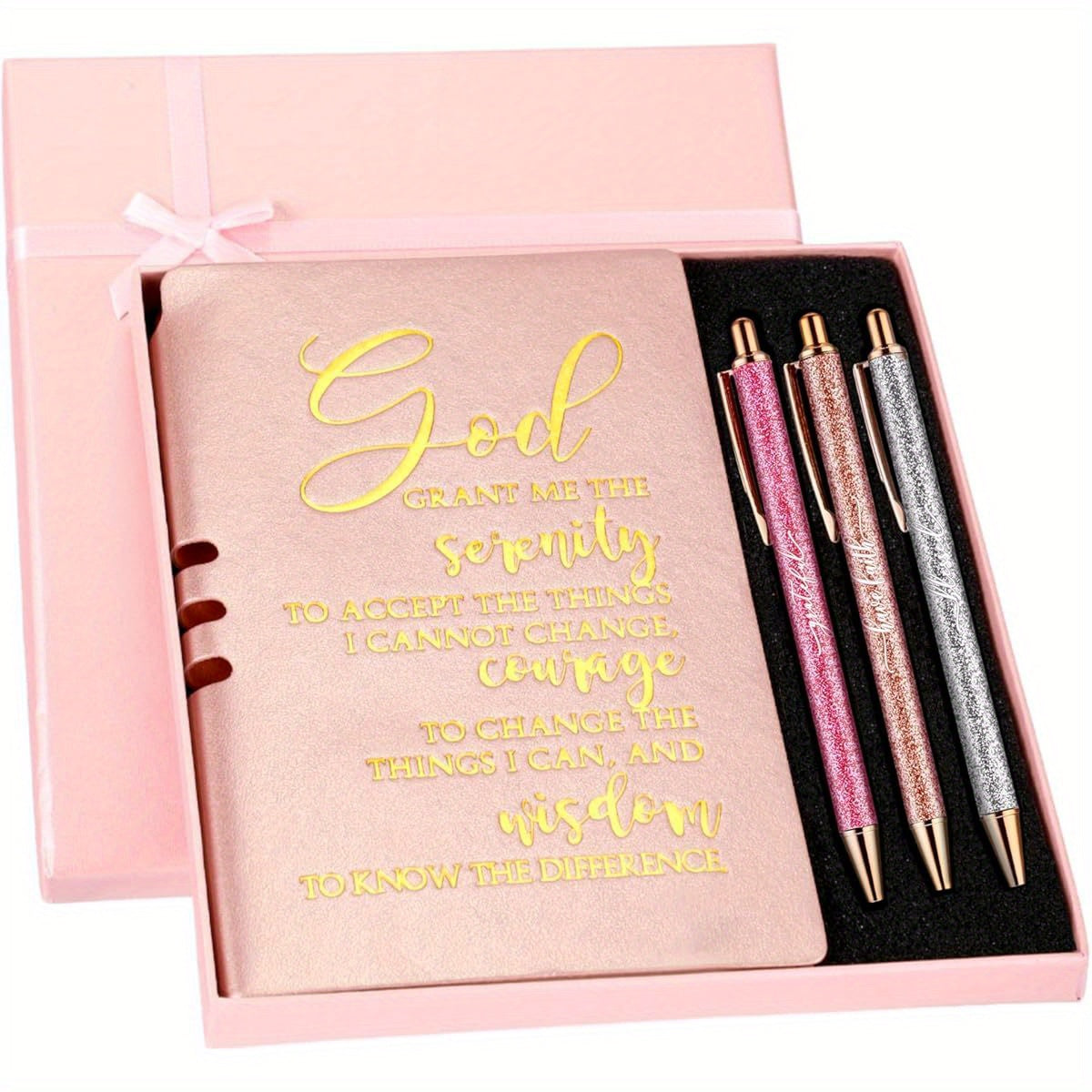 5pcs Serenity Prayer Journal Gift For Men Pink Faux Leather