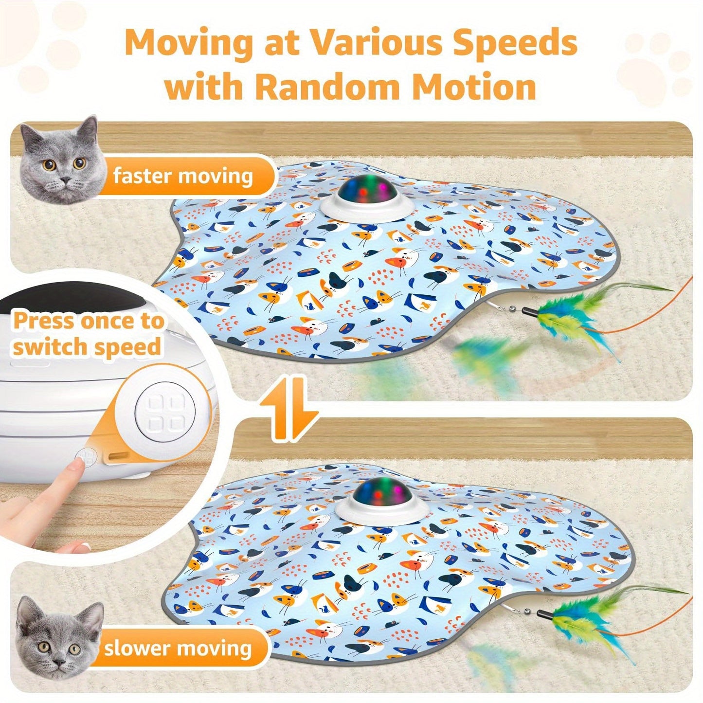 Interactive Cat Toy With Hidden Feather Wand And Removable Feather Battery Free Motion For Indoor Exercise Kicker