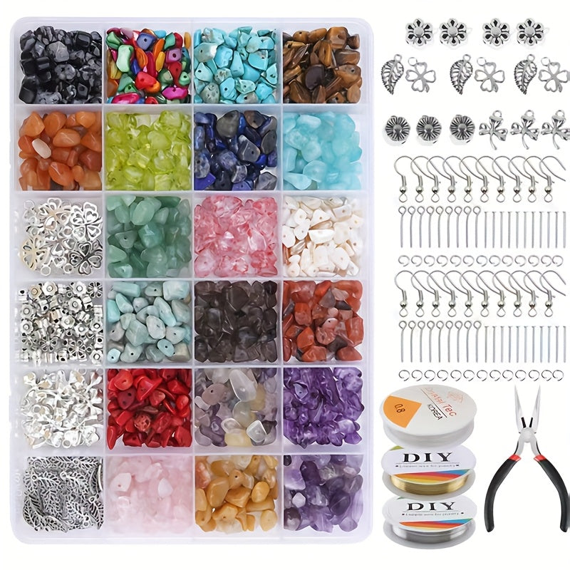1587Pcs Natural Stone Beads Jewelry Making Kit With Free Scissors Thread Jump Rings Head Pins For Bracelets Necklaces
