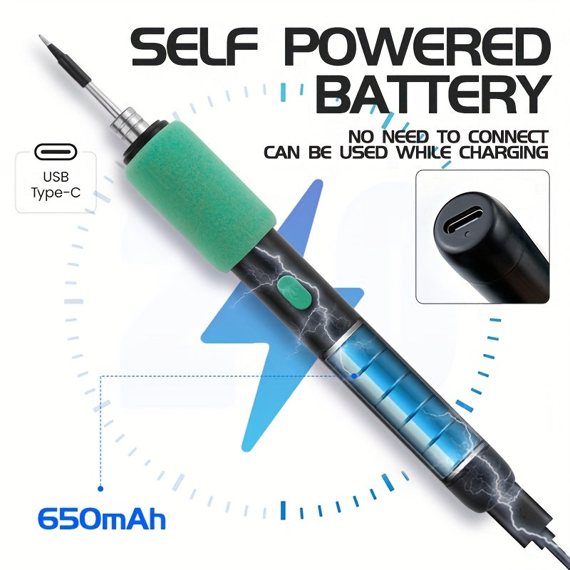Mini Soldering Iron Kit With Adjustable Temperature USB Powered Portable Tool Includes Iron And Three Tips