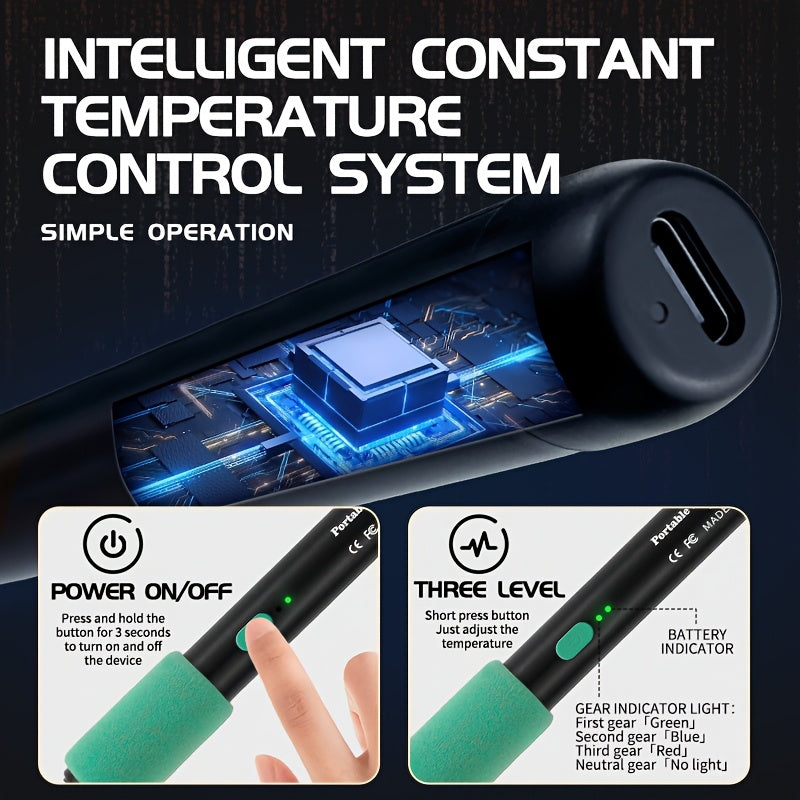 Mini Soldering Iron Kit With Adjustable Temperature USB Powered Portable Tool Includes Iron And Three Tips