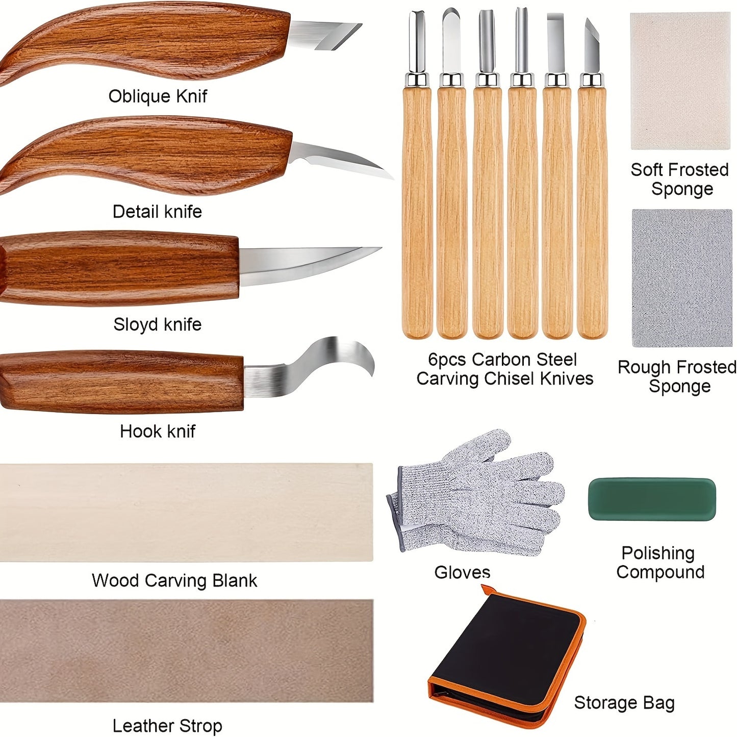 Wood Carving Kit 26 Piece Set With Tools And Anti Slip Cut Resistant Gloves For Beginners Whittling DIY Halloween