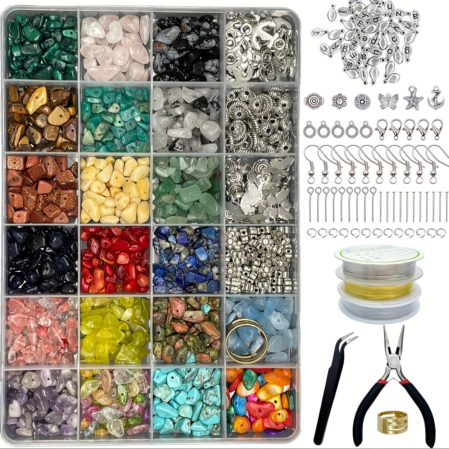 1587Pcs Natural Stone Beads Jewelry Making Kit With Free Scissors Thread Jump Rings Head Pins For Bracelets Necklaces