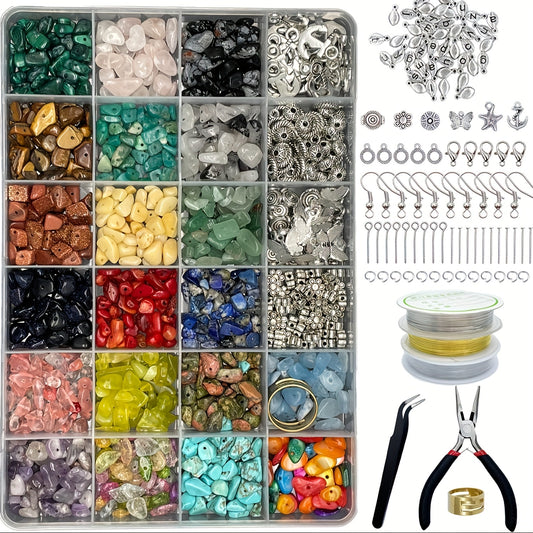 1587Pcs Natural Stone Beads Jewelry Making Kit With Free Scissors Thread Jump Rings Head Pins For Bracelets Necklaces