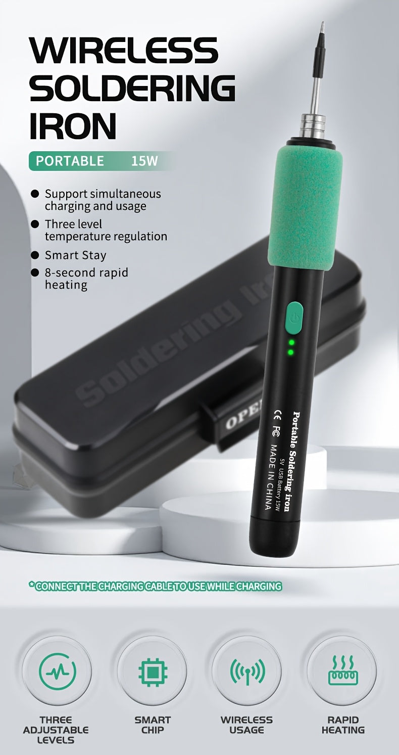 Mini Soldering Iron Kit With Adjustable Temperature USB Powered Portable Tool Includes Iron And Three Tips