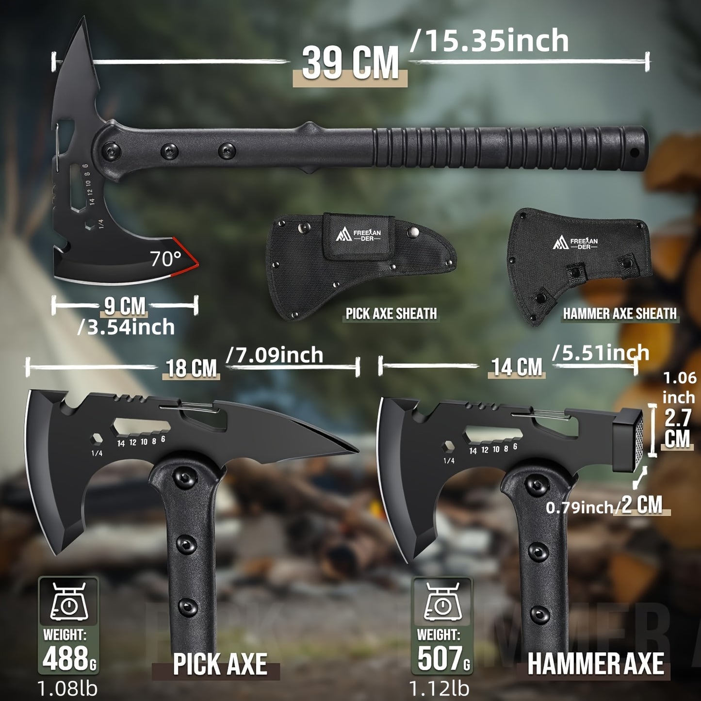 Outdoor Axe Set 2Pc Camping Hatchet Hiking Bottle Opener