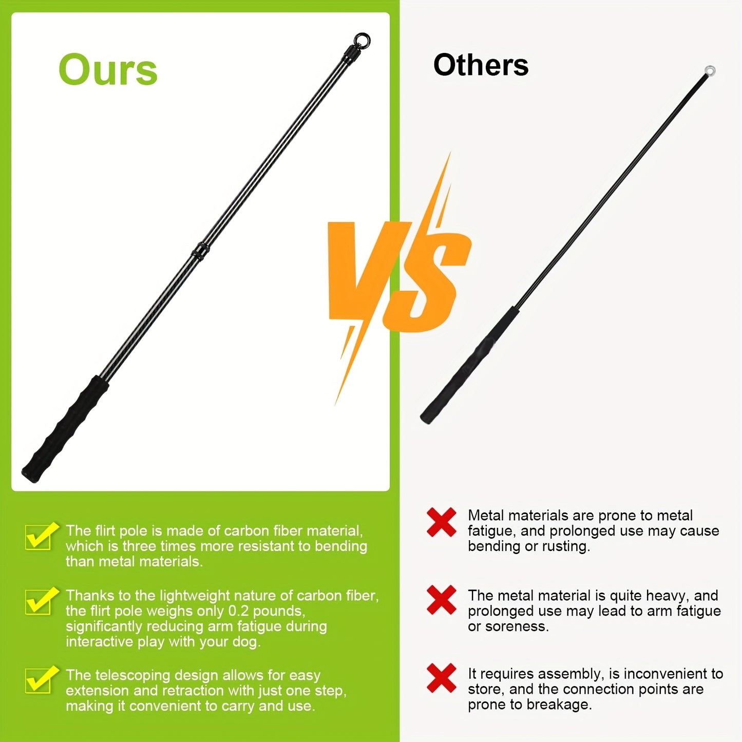 Carbon Fiber Dog Flirt Pole Telescopic With Toys