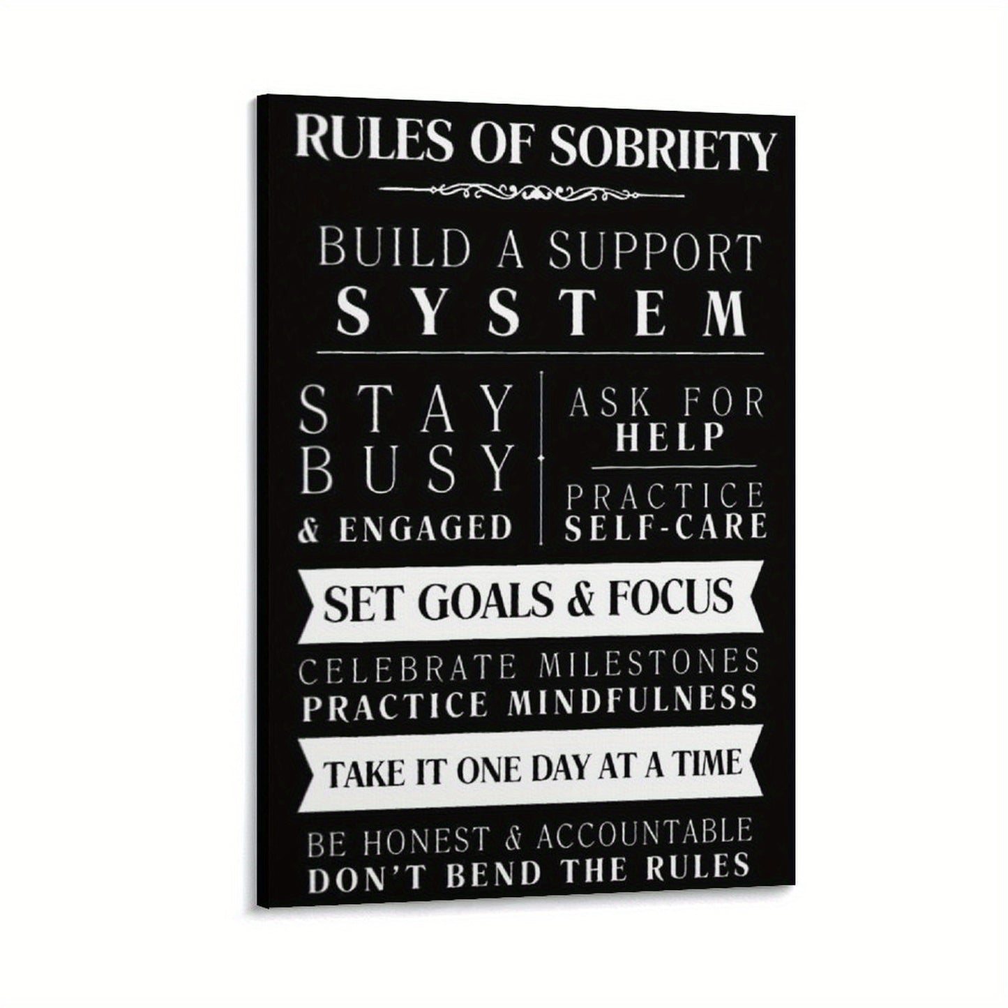 Motivational Rules of Sobriety Canvas Wall Art for Decor