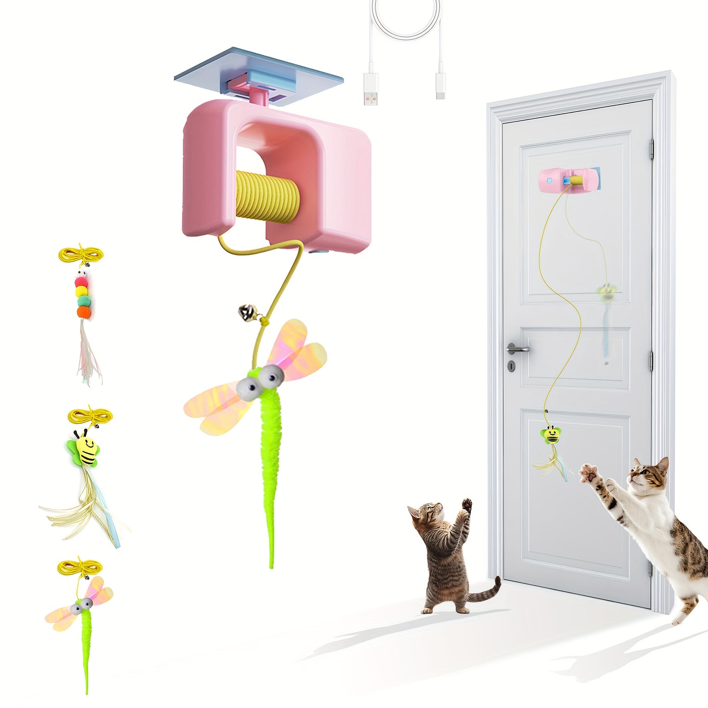 2025 Cat Yo Yo With Pendants Smart Retractable Hanging Toy For Cats Replaceable Tail And Easy Door Installation