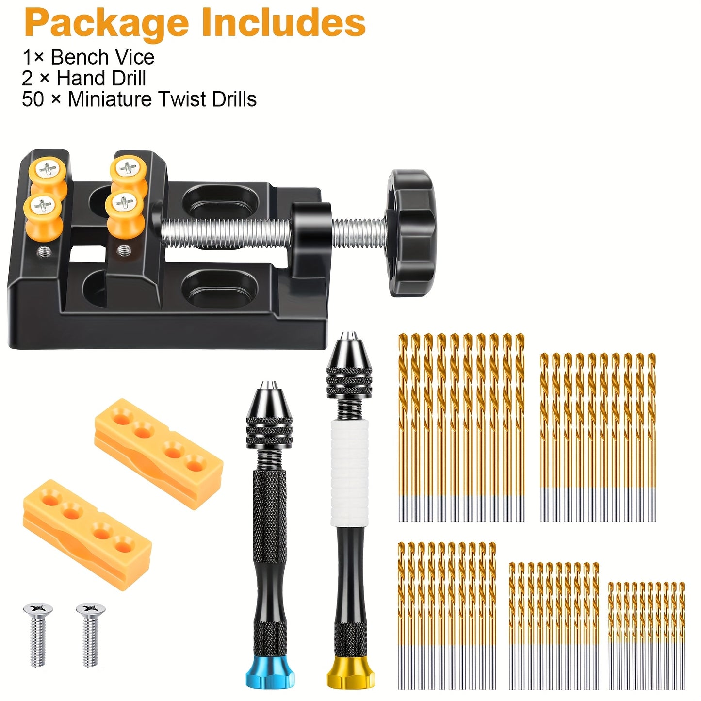 Needle Vise Hand Drill Set, Jewelry Making Hand Drill Tool with 50 HSS Twist Drills 1.0/1.5/2.0/2.5/3.0mm, for Wood, Resin, Jewelry, Miniature, Plastic & Shell, Manual Rotary Tool