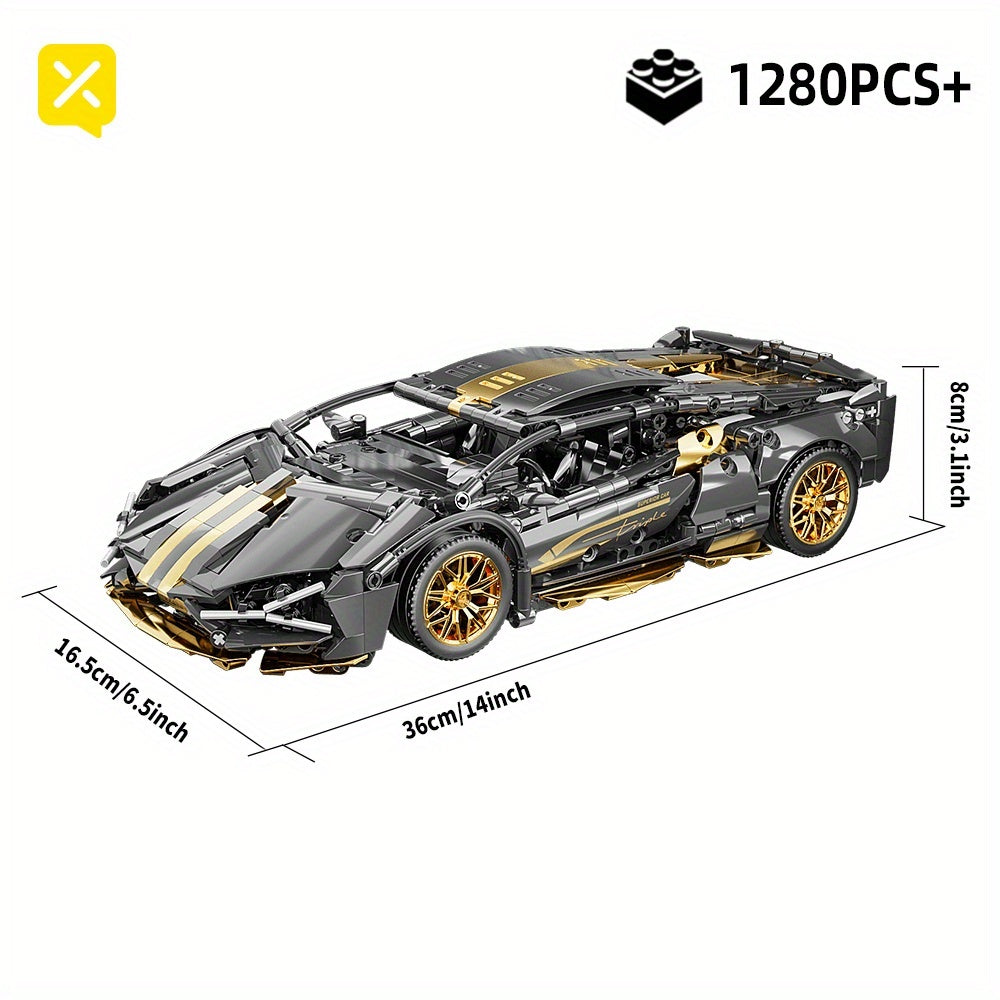 1300 Pcs Black And Golden Sports Car Building Block Set