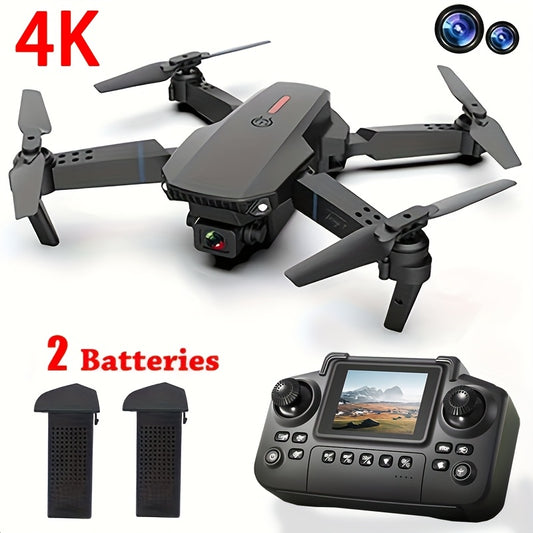 E88 PRO MAX Drone, Equipped With 4K Dual Cameras, Visual Remote Control With Display Screen, Two Batteries, Brushless Motor And Obstacle Avoidance Function, One Health Return, LED Lights, Foldable Quadcopter Drone, Equipped W