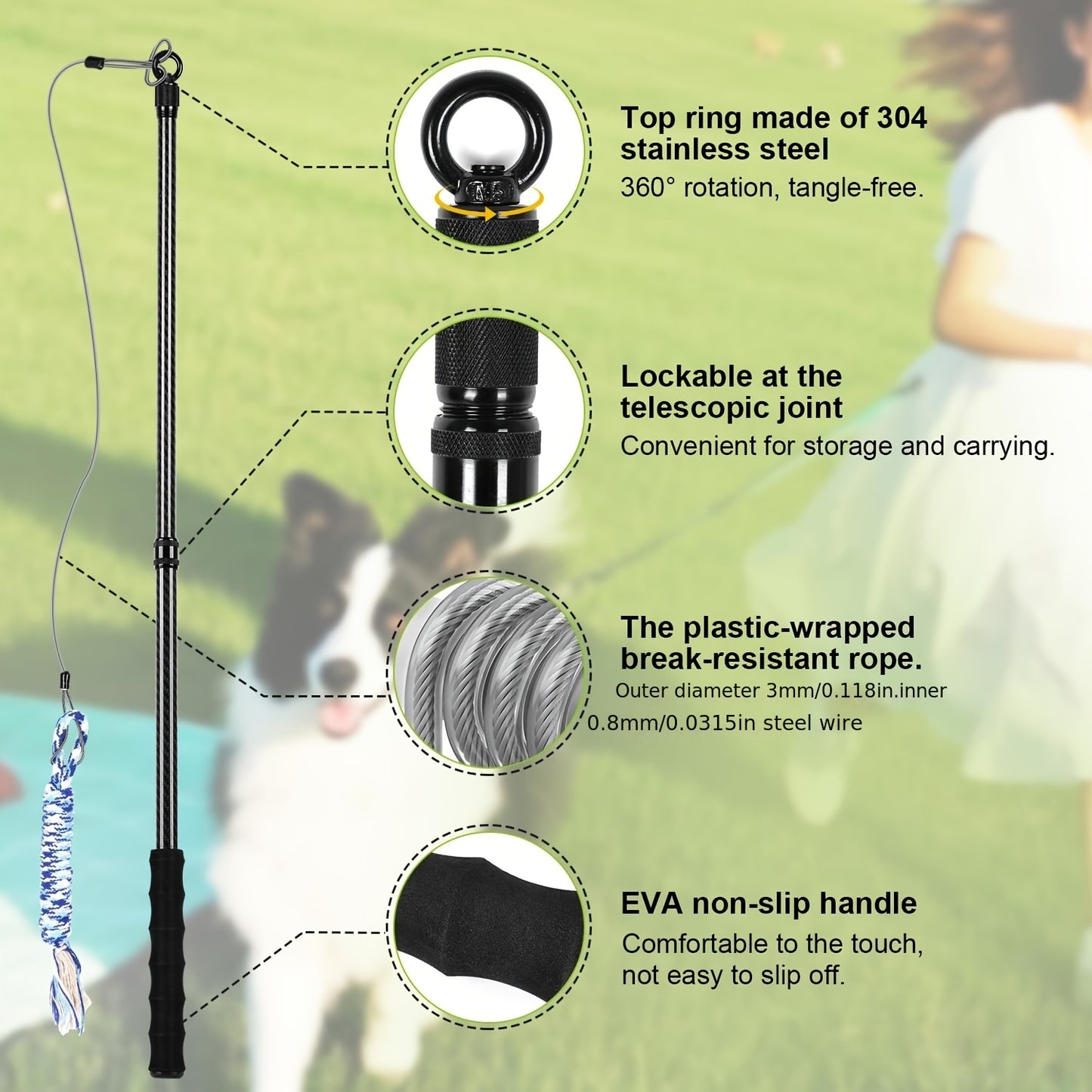Carbon Fiber Dog Flirt Pole Telescopic With Toys