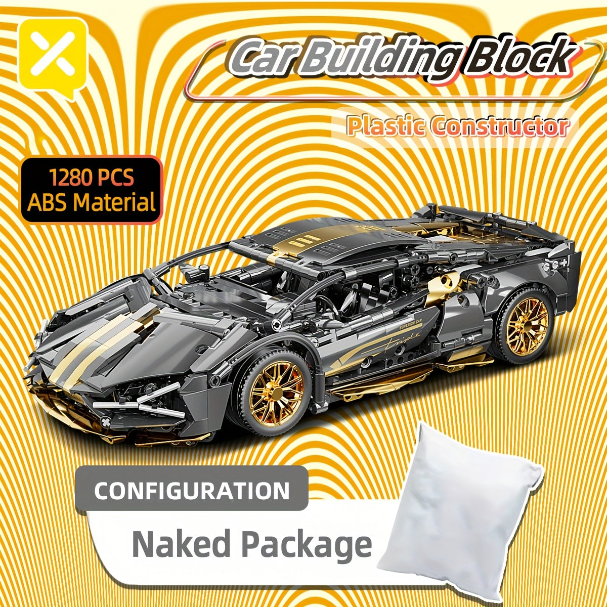1300 Pcs Black And Golden Sports Car Building Block Set