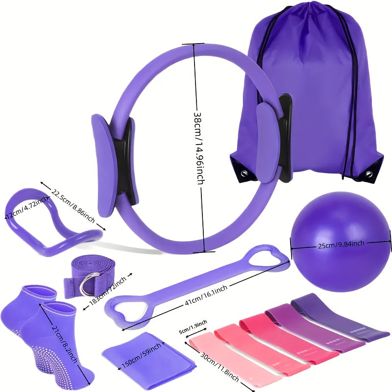13 Pilates Yoga Kit With Resistance Bands And Ab Coaster