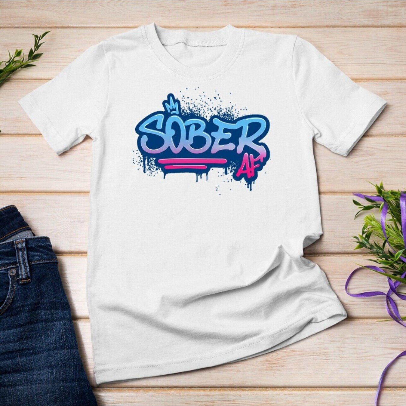 Unisex Sober AF Graffiti Crown T Shirt All Season Cotton Plus Size