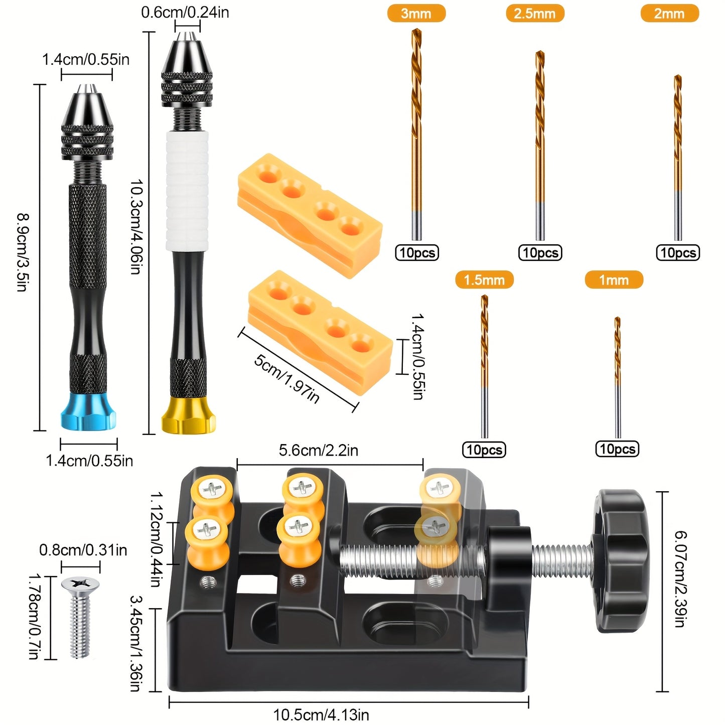 Needle Vise Hand Drill Set, Jewelry Making Hand Drill Tool with 50 HSS Twist Drills 1.0/1.5/2.0/2.5/3.0mm, for Wood, Resin, Jewelry, Miniature, Plastic & Shell, Manual Rotary Tool