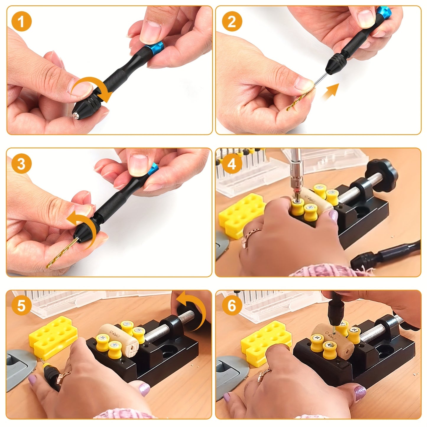 Needle Vise Hand Drill Set, Jewelry Making Hand Drill Tool with 50 HSS Twist Drills 1.0/1.5/2.0/2.5/3.0mm, for Wood, Resin, Jewelry, Miniature, Plastic & Shell, Manual Rotary Tool