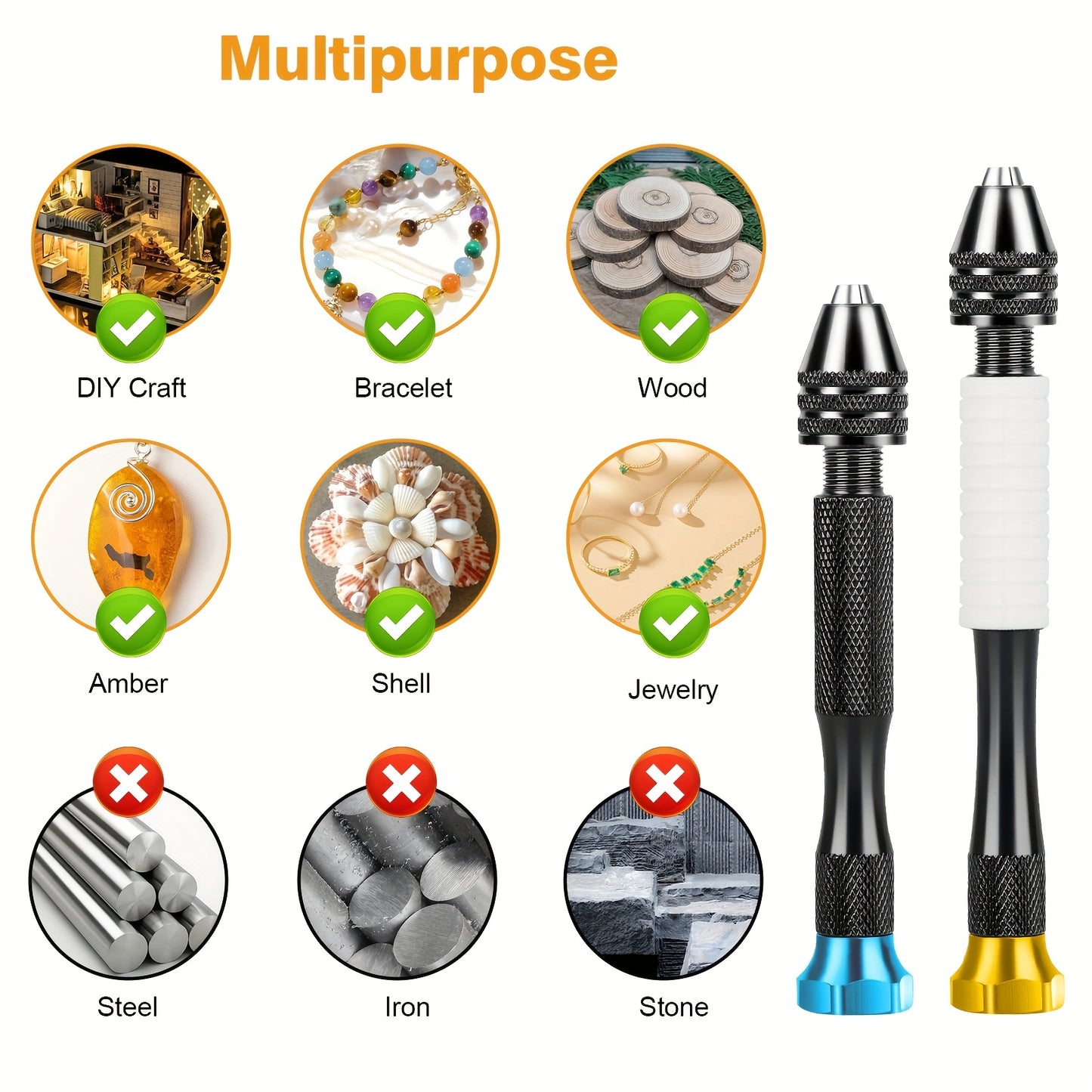 Needle Vise Hand Drill Set, Jewelry Making Hand Drill Tool with 50 HSS Twist Drills 1.0/1.5/2.0/2.5/3.0mm, for Wood, Resin, Jewelry, Miniature, Plastic & Shell, Manual Rotary Tool