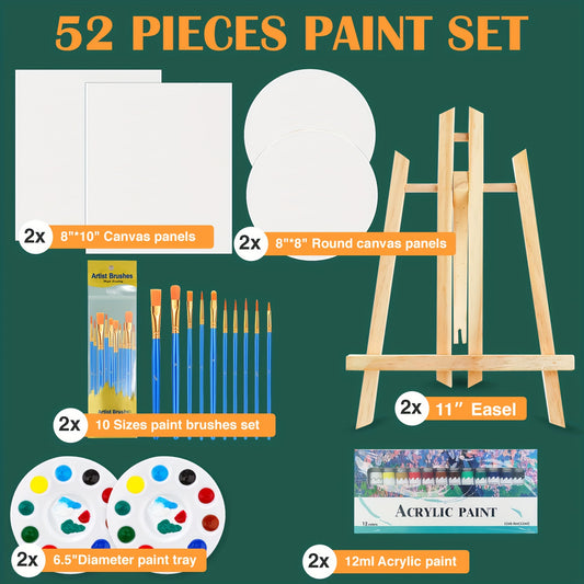 52Pcs Art Set for Beginners Acrylic and Watercolor Kit
